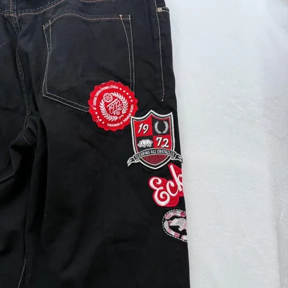 Ecko Unltd Jeans Mens 38x31 Black Baggy Hip Hop Y2K Skater Embroidered